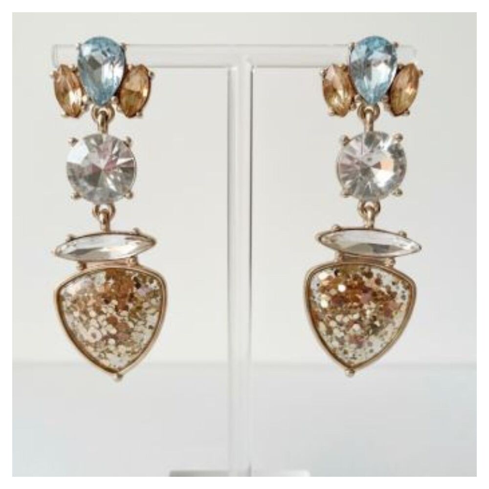 LEE by Lee Angel Women's Kaleidoscope Crystal Pyrite GOLD Drop Earrings NWT 70